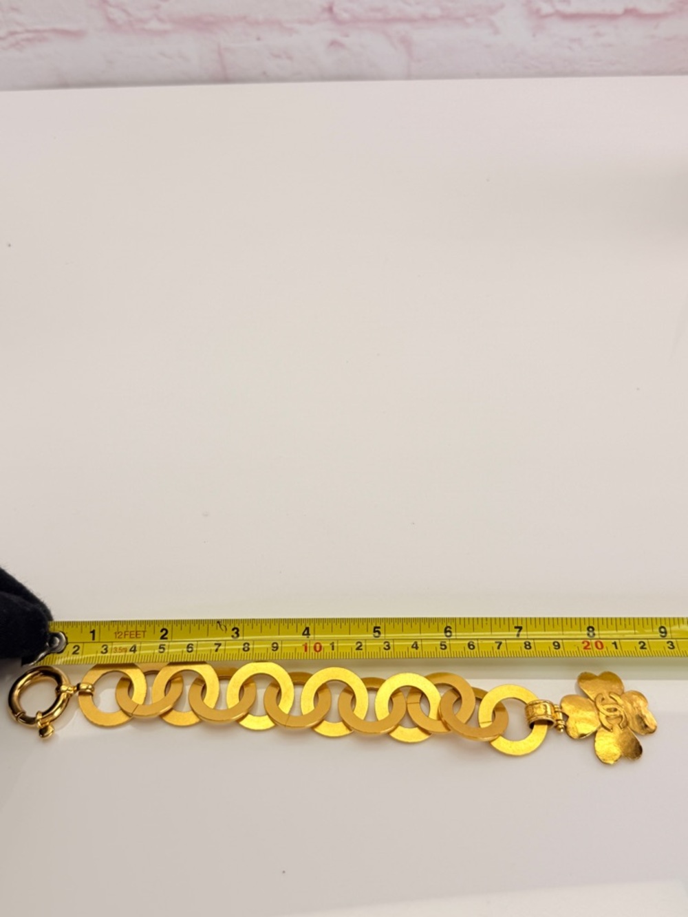 Chanel Gold Hammered Metal Round Chain Link CC Clover Charm Bracelet - Picture 10 of 12